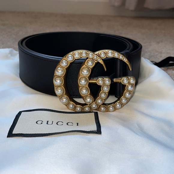 Gucci Pearl Double G Marmont Wide Leather Belt